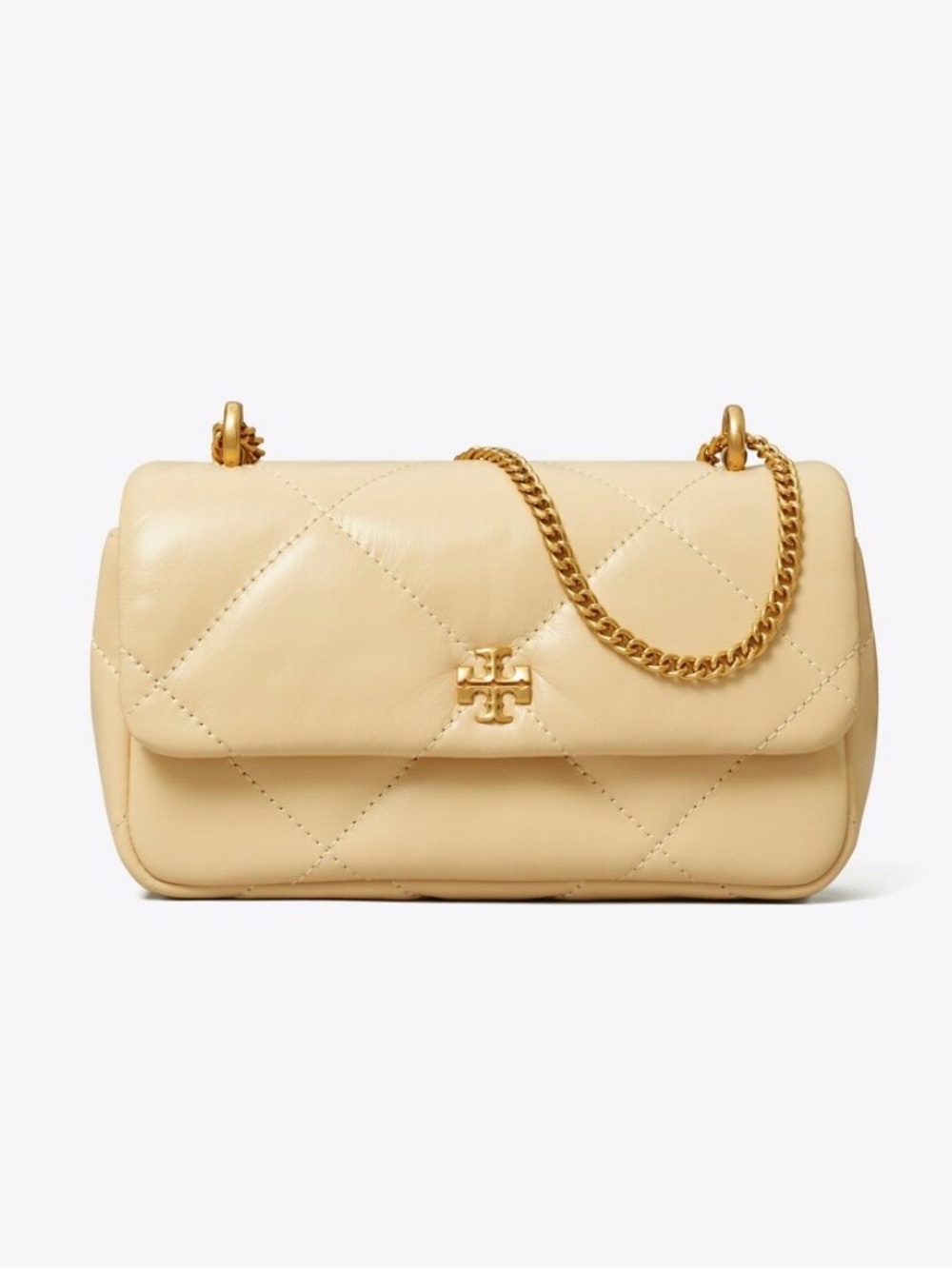 Tory Burch Mini Kira Diamond Quilt Flap Bag in a soft vanilla cream leather